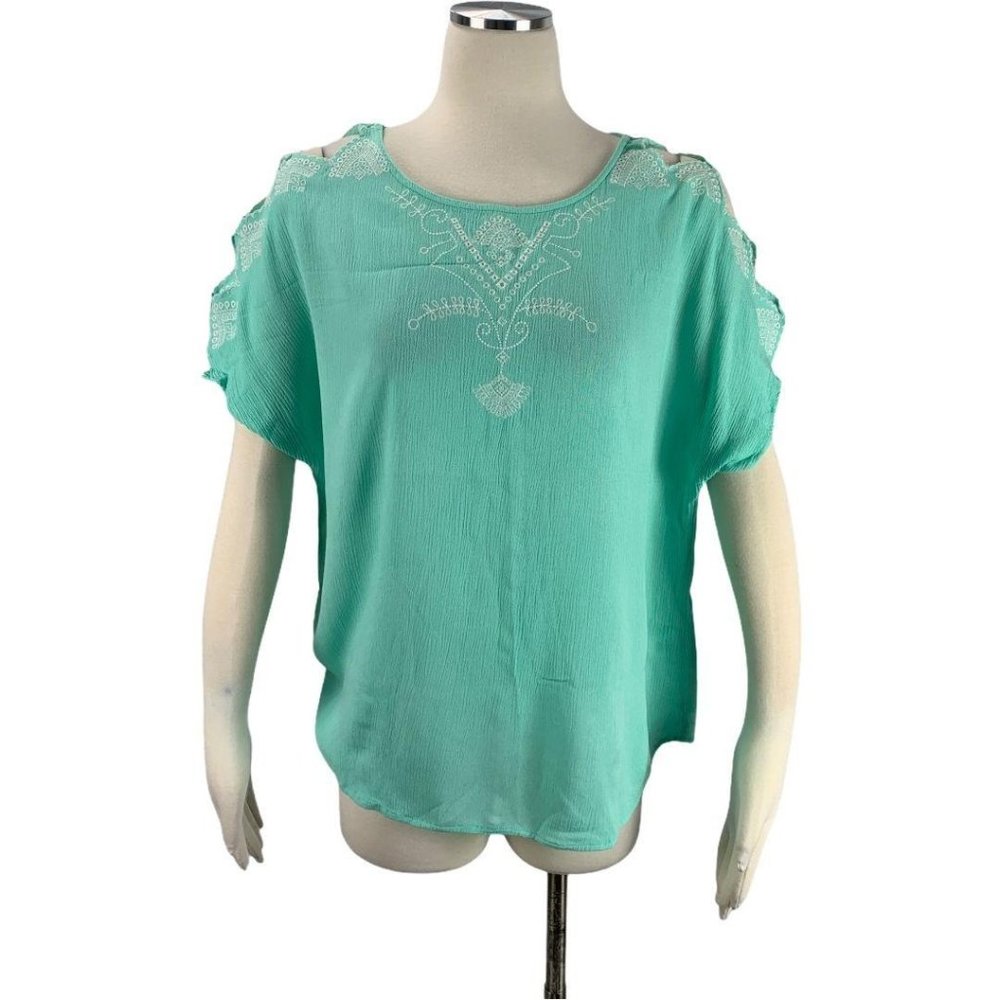 New Directions Medium Blouse Boho Tribal Shoulder